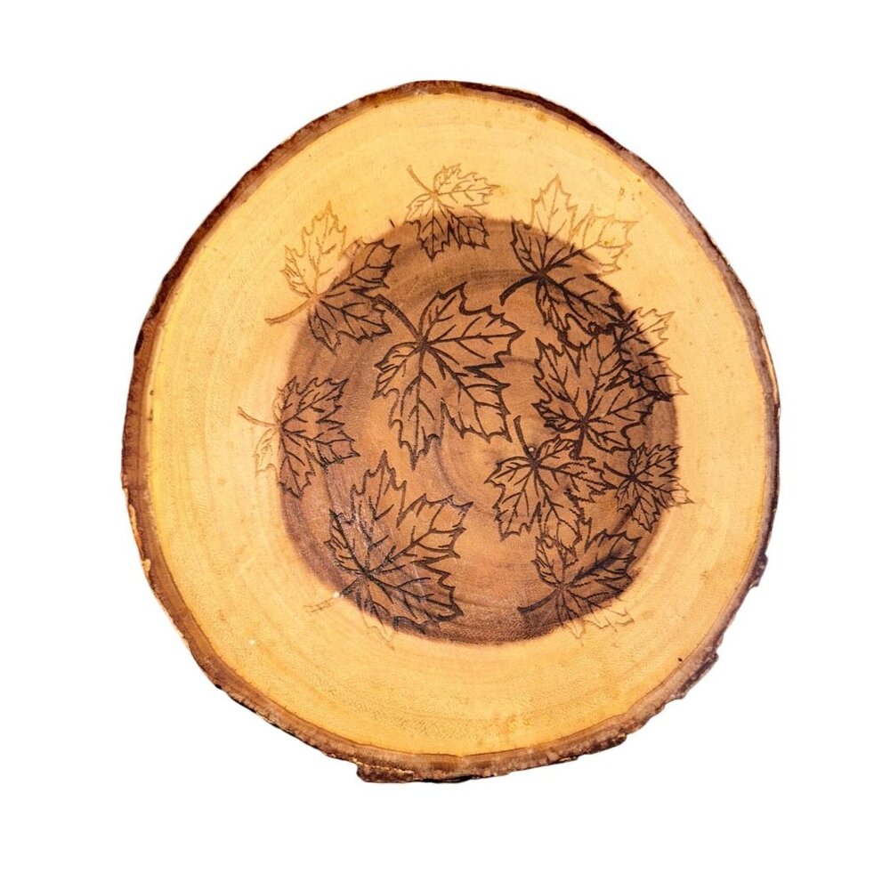 Rustic Wooden Leaf Engraved Decor Platter